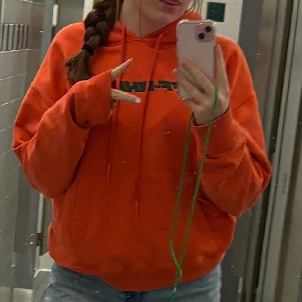 Off-White Orange Pullover Hoodie with Subtle Black Logo